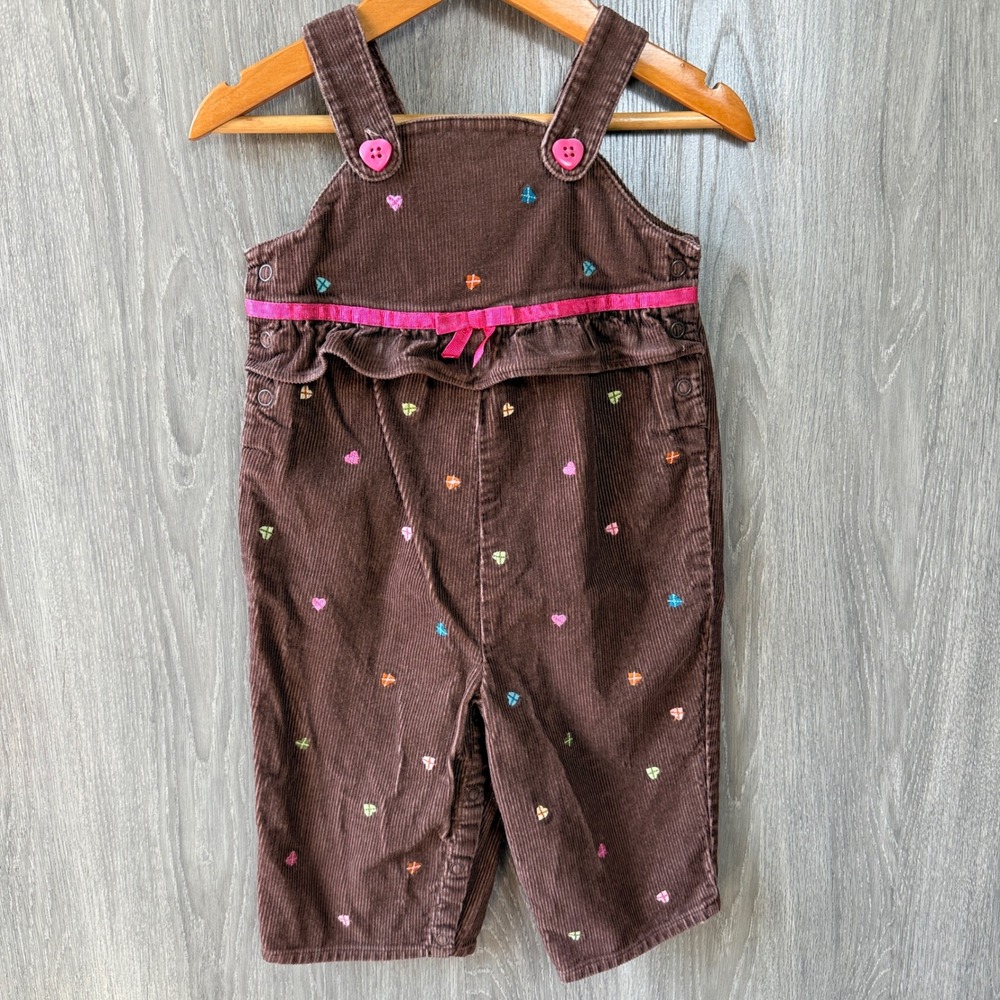 Gymboree Corduroy Overall Girl 6-12M Brown Heart Embroidered Ruffle Vintage 2005